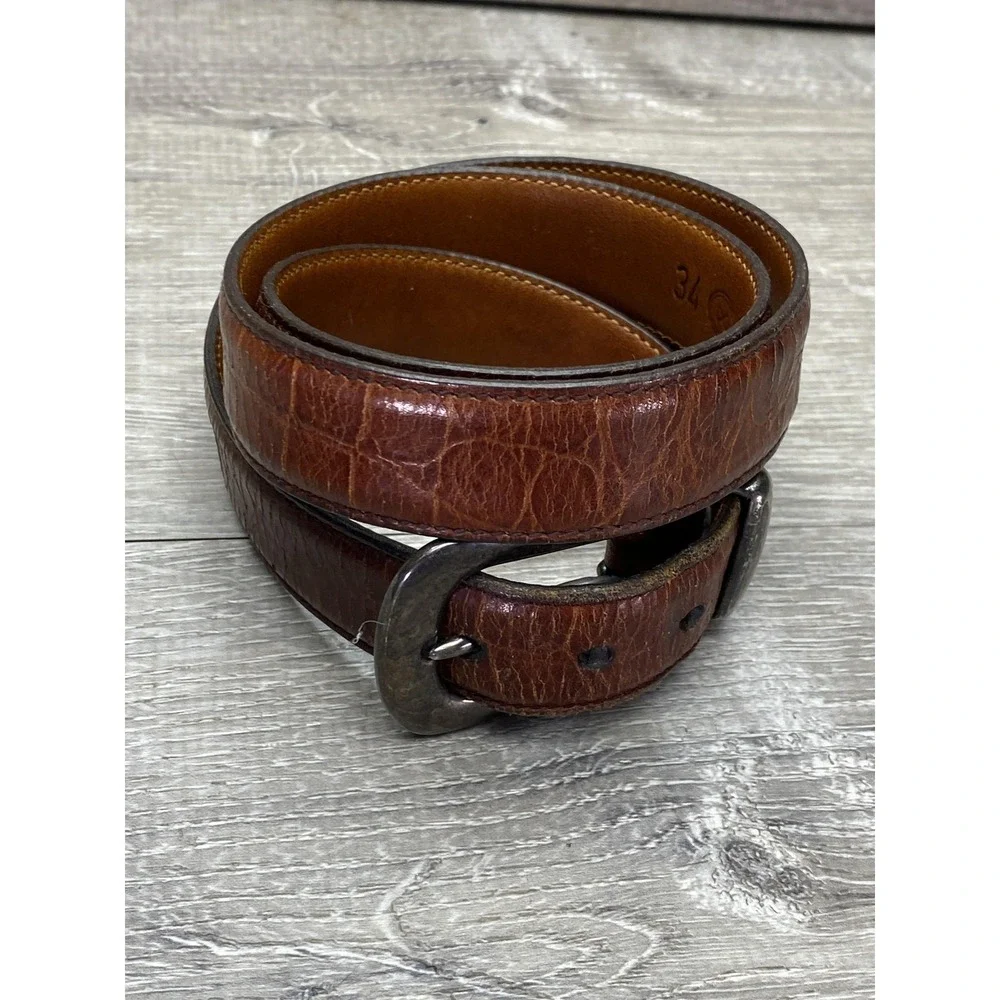 Trafalgar Kango Calf Belt Mens 34 Brown Leather Handmade‎ USA Dress Buckle